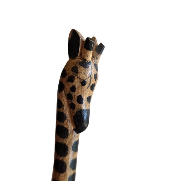Hand-Carved Wooden Giraffe Figurine With Long Neck & Black Spots 6 Inches Tall U - Picture 4 of 16